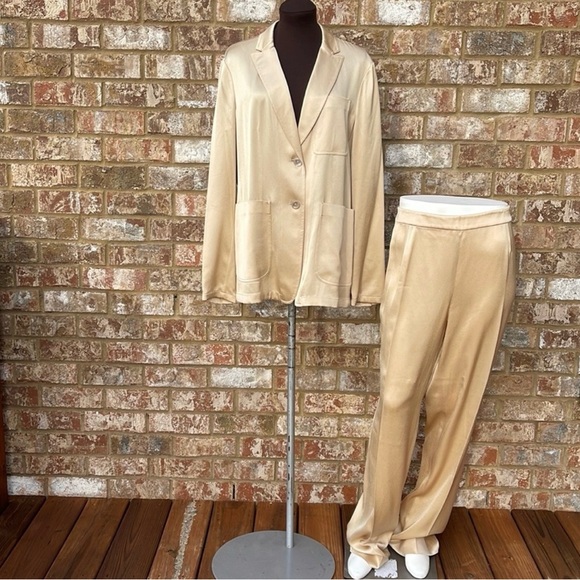 Carlisle Collection Notch Lapels Patch-Pocket Gold Oversized Blazer& Pantsuit 14 - Picture 12 of 12